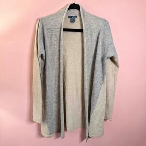 Griffen Cashmere Women Tan Grey Colorblock Open Front Cardigan Sweater Medium